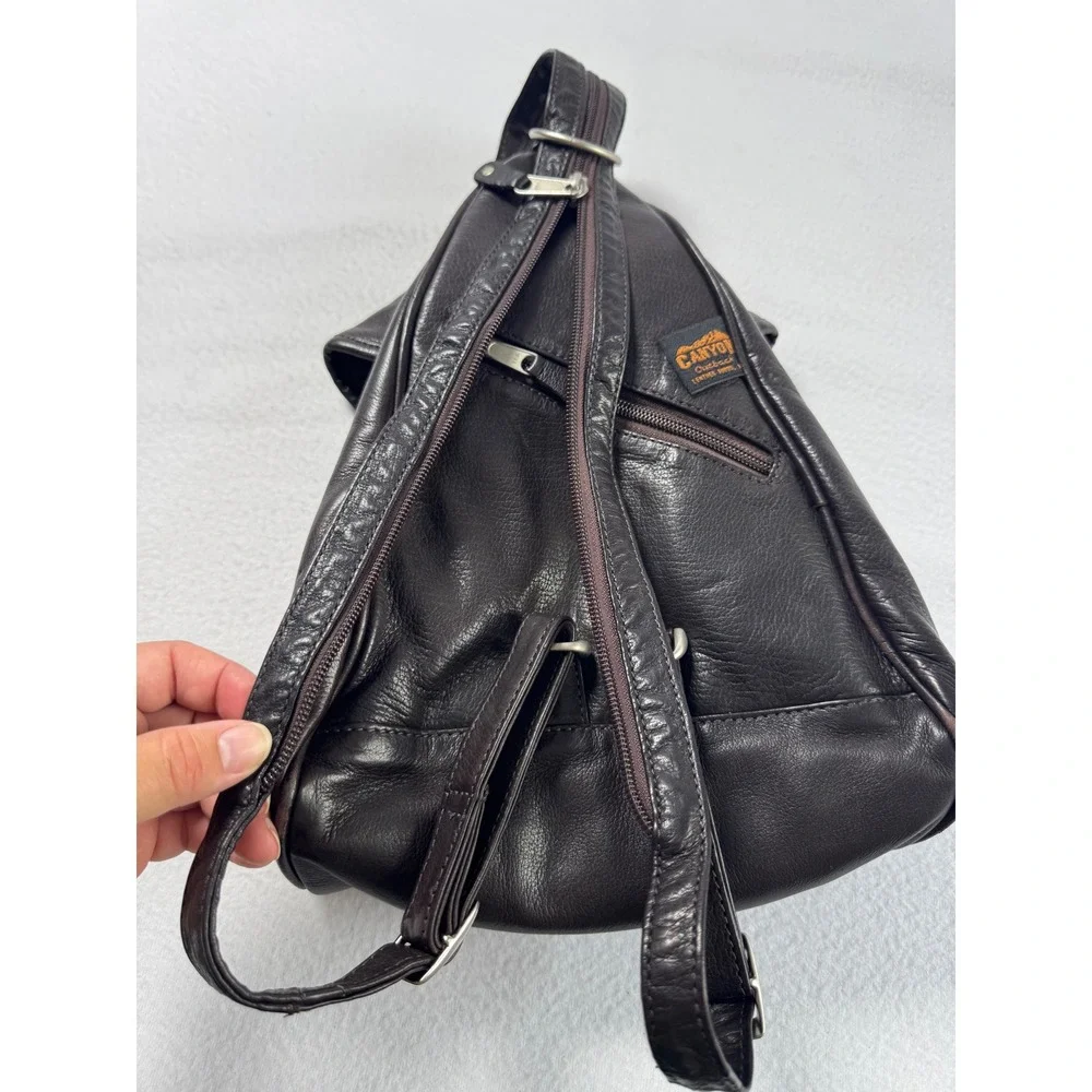 Western Boho Canyon Outback Unisex Sling Backpack Brown Leather Convertible